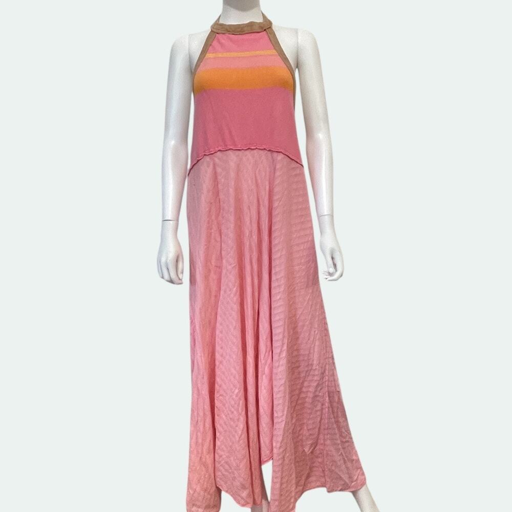 Free People Surfs Up Maxi Dress Womens Large Flamingo Pink Halter Open Back NWT - Picture 2 of 16
